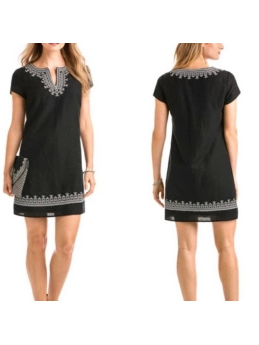 Vineyard Vines Black With Silver Embroidered Detail Linen Blend Dress Size 2